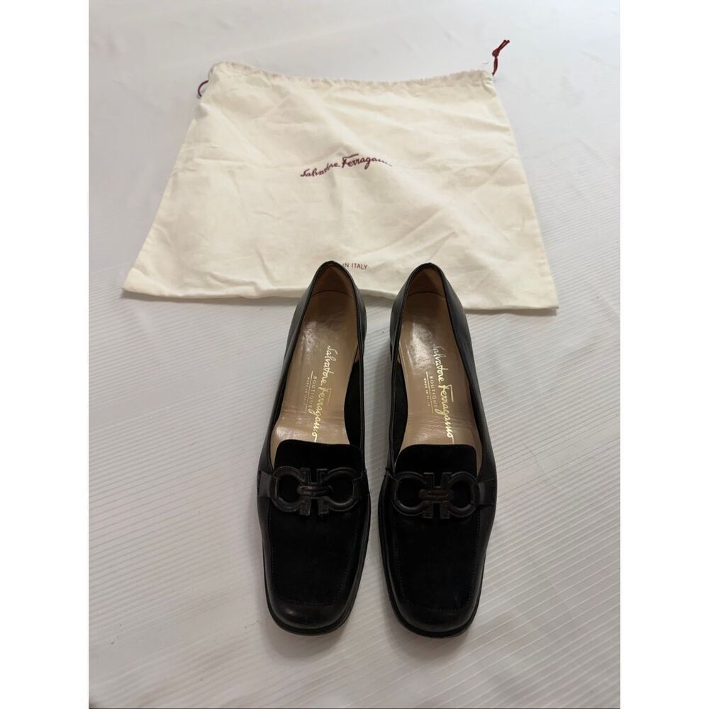 Salvatore Ferragamo Leather Loafer Block Heel Shoes Women’s Size 7.5 7 1/2 3 A
